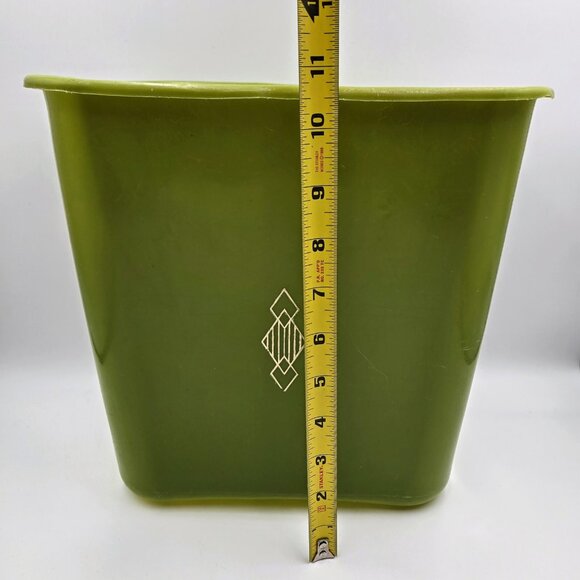 Vintage MCM Diamond Avocado Olive Green Plastic Wastebasket Garbage Trash Can - Picture 10 of 11